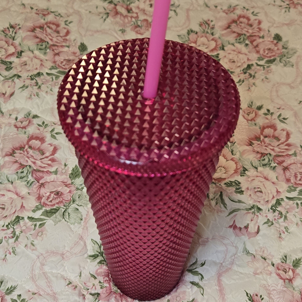 Paris Hilton Pink Diamond Textured Tumbler with Straw 26oz